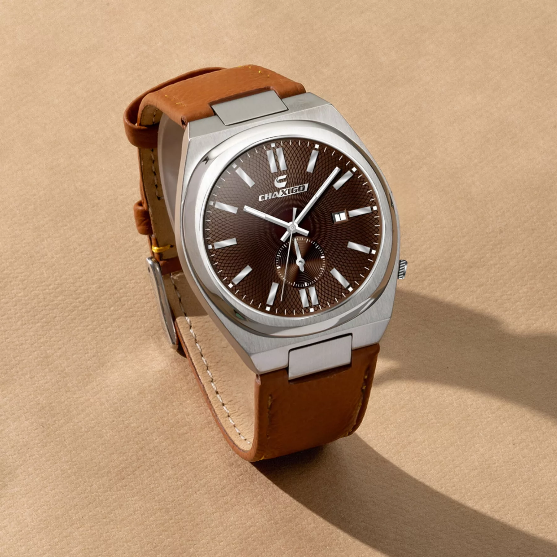 ساعت مچی عقربه‌ای کوارتز مردانه چاکسیگو مدل کلاسیک اسپرت تک موتوره بند چرم کد C2