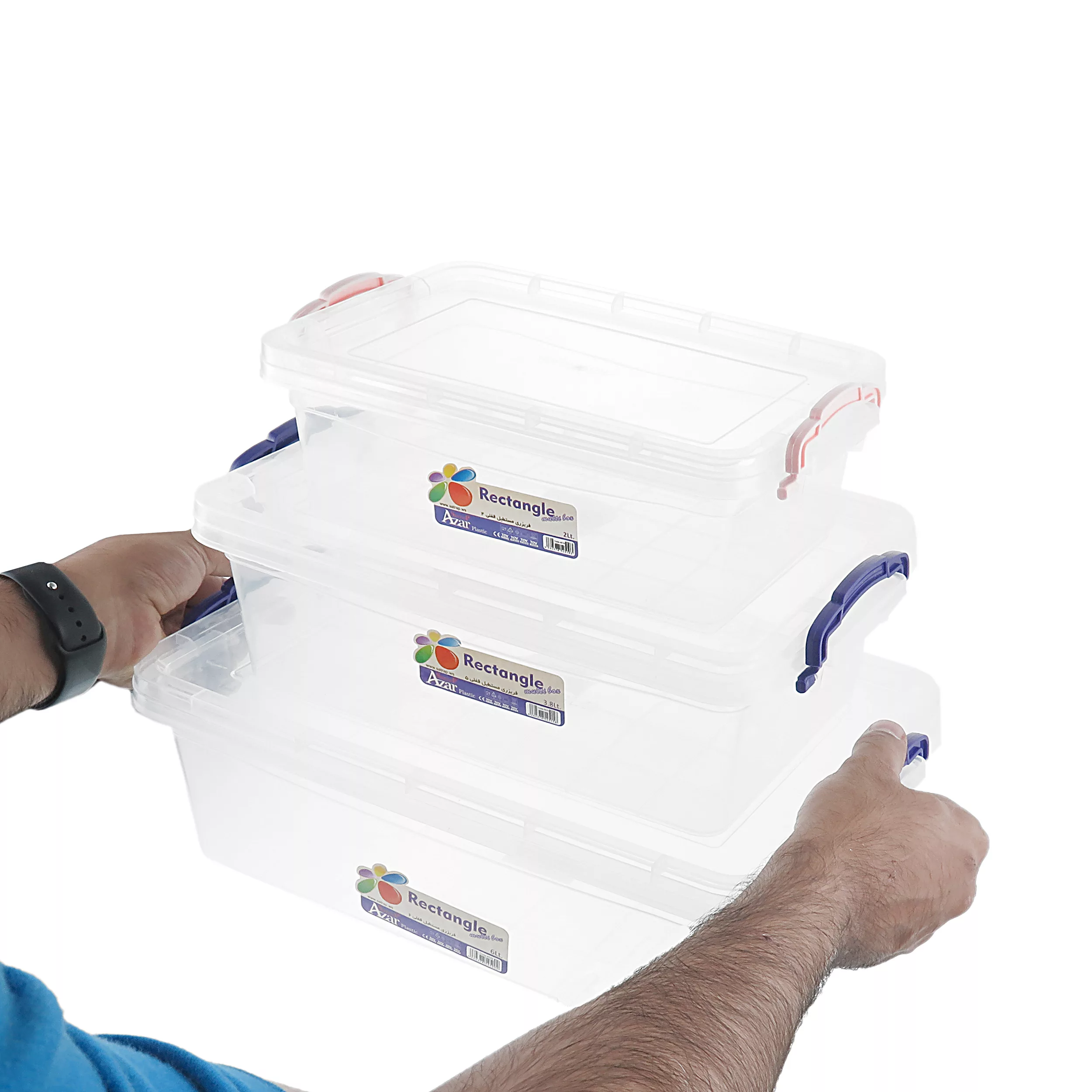 ظرف نگهدارنده آذر پلاستیک مدل درب دار قفلی کد 456 مجموعه 3 عددی