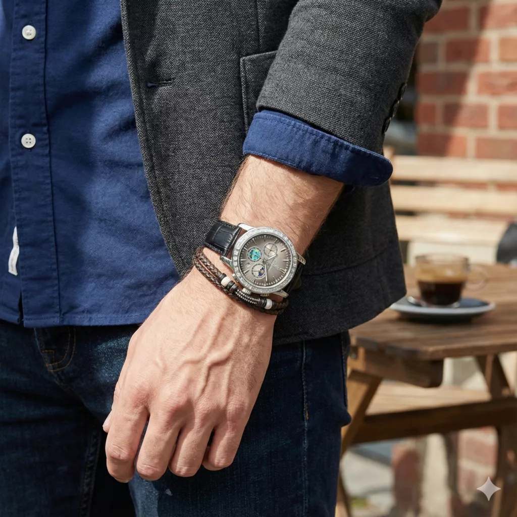 ساعت مچی عقربه‌ای کوارتز مردانه بین باند مدل اسپرت لوکس سه موتور فعال کرنوگراف بند چرم کد BN3