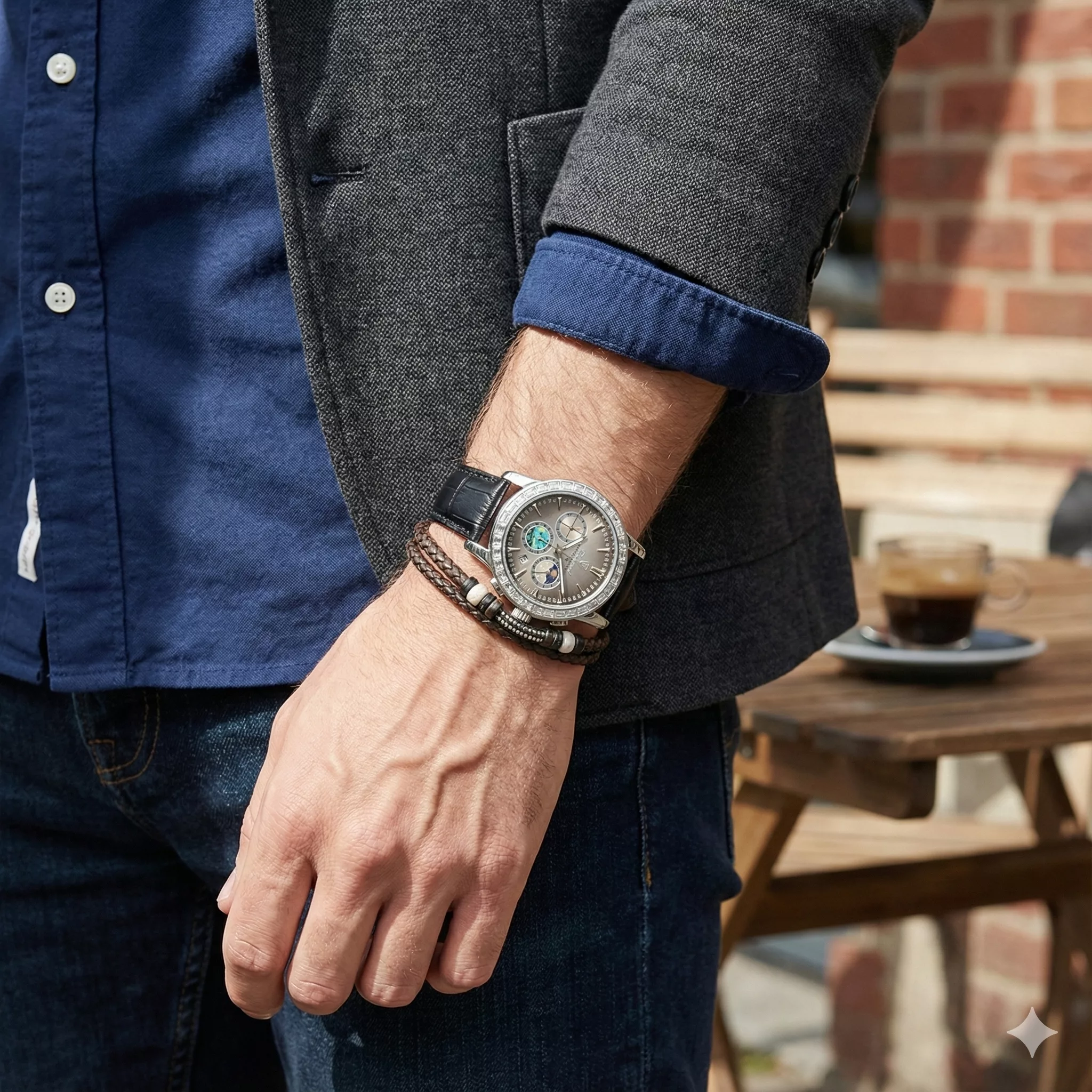 ساعت مچی عقربه‌ای کوارتز مردانه بین باند مدل اسپرت لوکس سه موتور فعال کرنوگراف بند چرم کد BN3