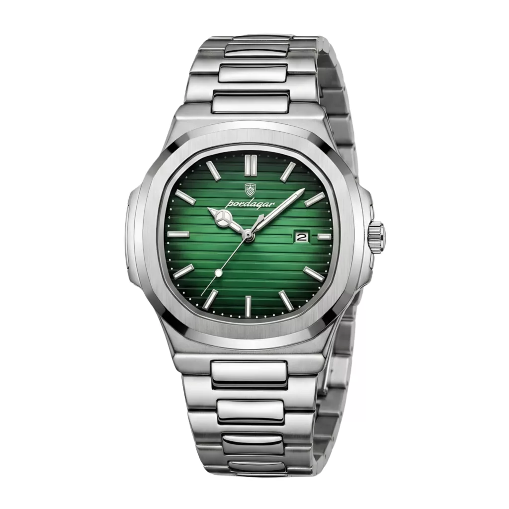 ساعت مچی عقربه‌ای کوارتز مردانه پوداگار مدل ناتیلوس اسپرت تک موتوره بند استیل دیت جاست قفل مخفی کد P1