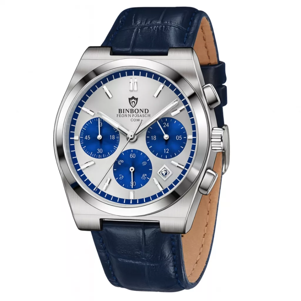 ساعت مچی عقربه‌ای کوارتز مردانه بین باند مدل اسپرت لوکس سه موتور فعال کرنوگراف بند چرم کد J2