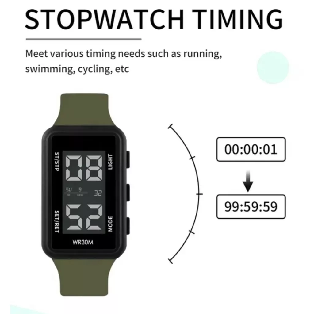 ساعت مچی دیجیتال مدل تک زمانه بند پیو کرنومتر دار ضد آب استخری کد ۳