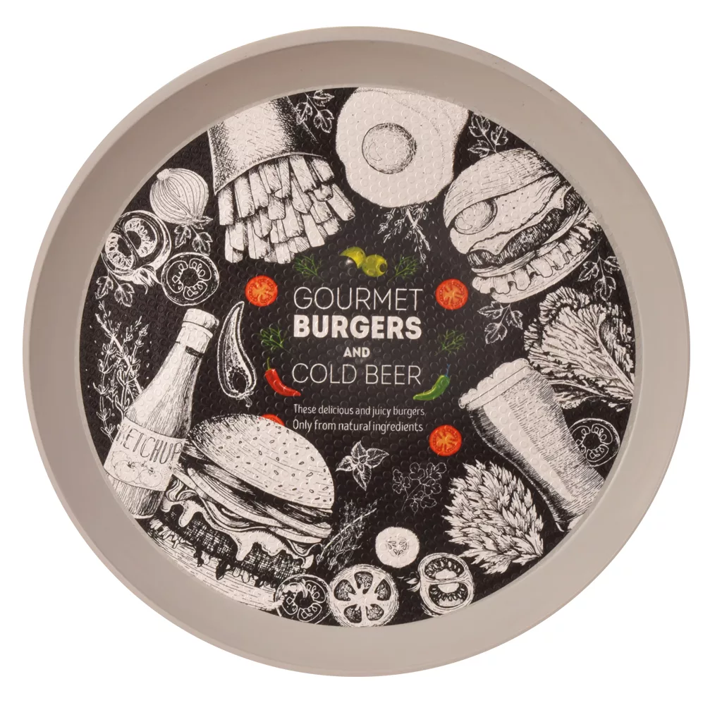 سینی بدون دسته پلاستیک مهروز مدل 6001 طرح burgers سایز 20×20 سانتی متر