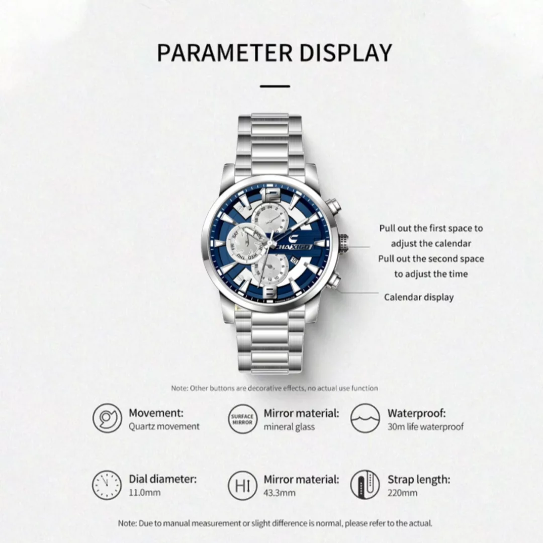ساعت مچی عقربه‌ای کوارتز مردانه چاکسیگو مدل اسپرت تک موتوره دیت جاست بند استیل کد ۲
