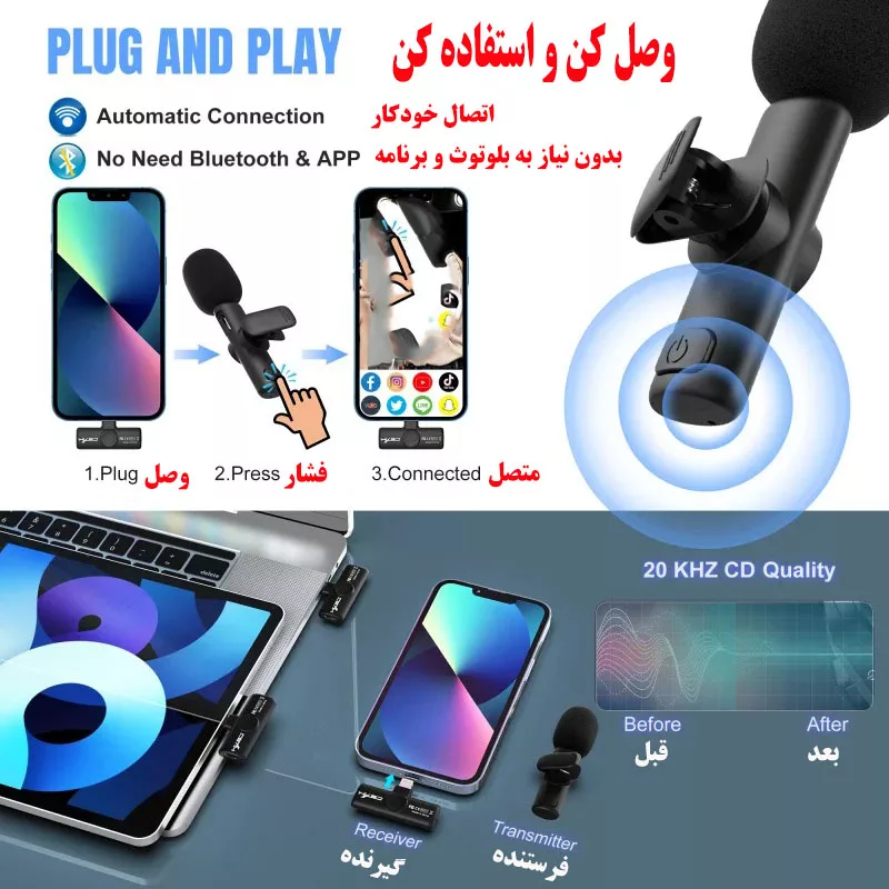 میکروفن یقه ای اچ اکس اس جی مدل F18 با درگاه اتصال USB Type-C