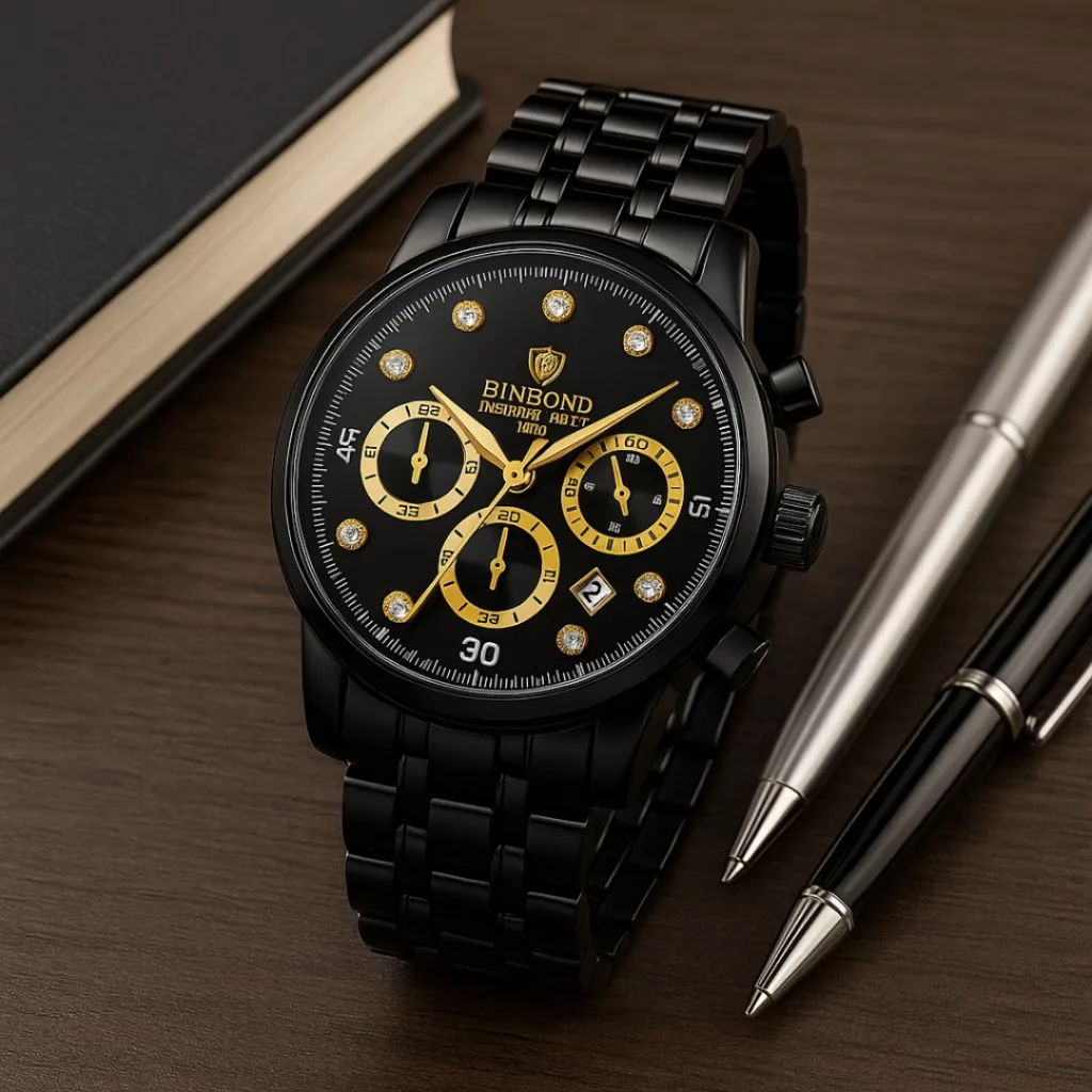 ساعت مچی عقربه‌ای کوارتز مردانه بین باند مدل اسپرت سه موتور فعال کرنوگراف بند استیل قفل مخفی کد B8