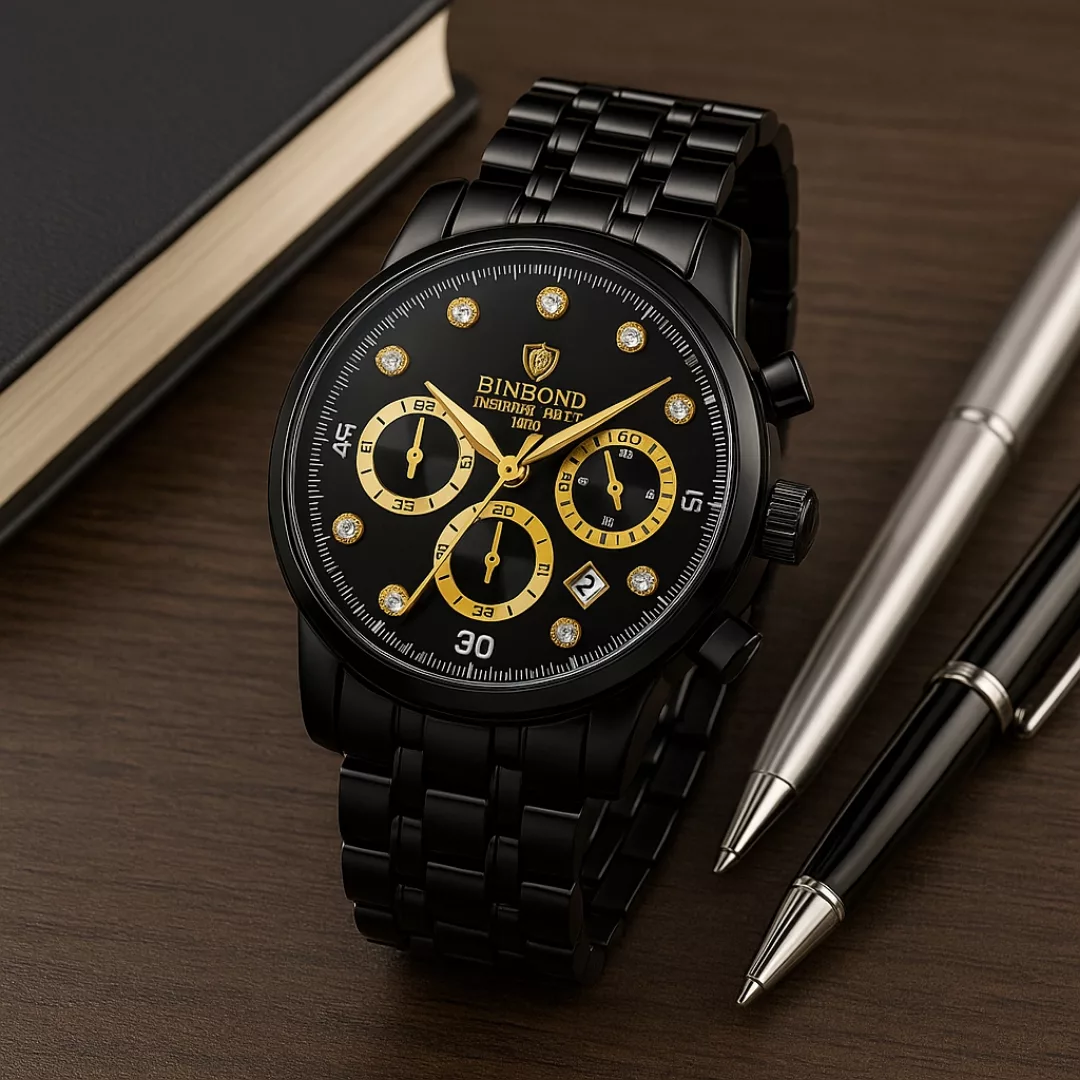 ساعت مچی عقربه‌ای کوارتز مردانه بین باند مدل اسپرت سه موتور فعال کرنوگراف بند استیل قفل مخفی کد B8