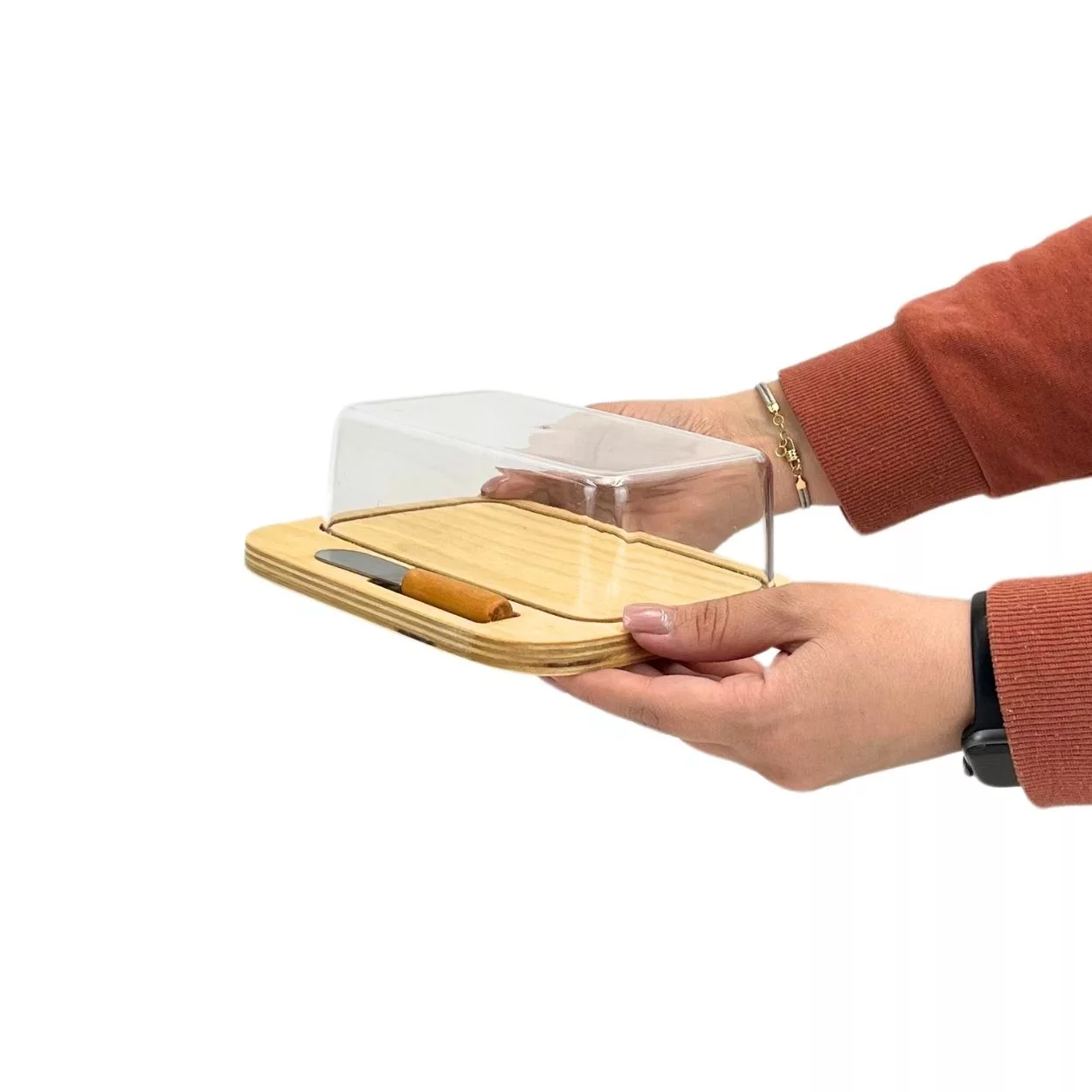 ظرف کره مدل کف چوبی کد KK01 به همراه کارد مجموعه 2 عددی