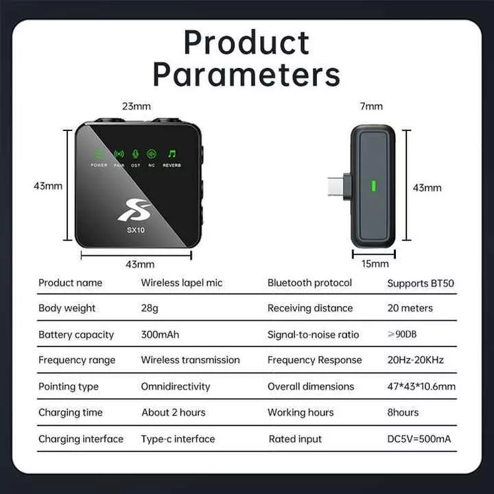 ست میکروفن بی سیم مدل SX10 با درگاه اتصال Type-c
