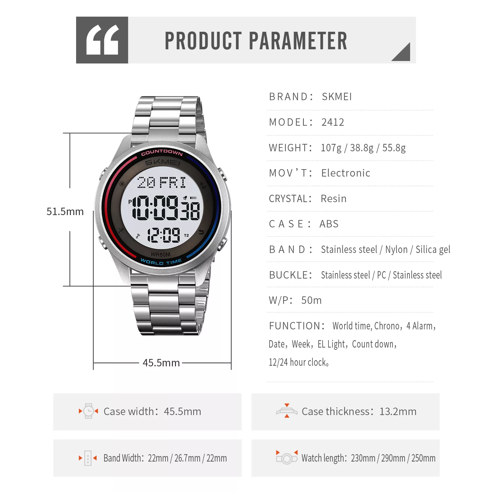 ساعت مچی دیجیتال مردانه اسکمی مدل 2412 SI
