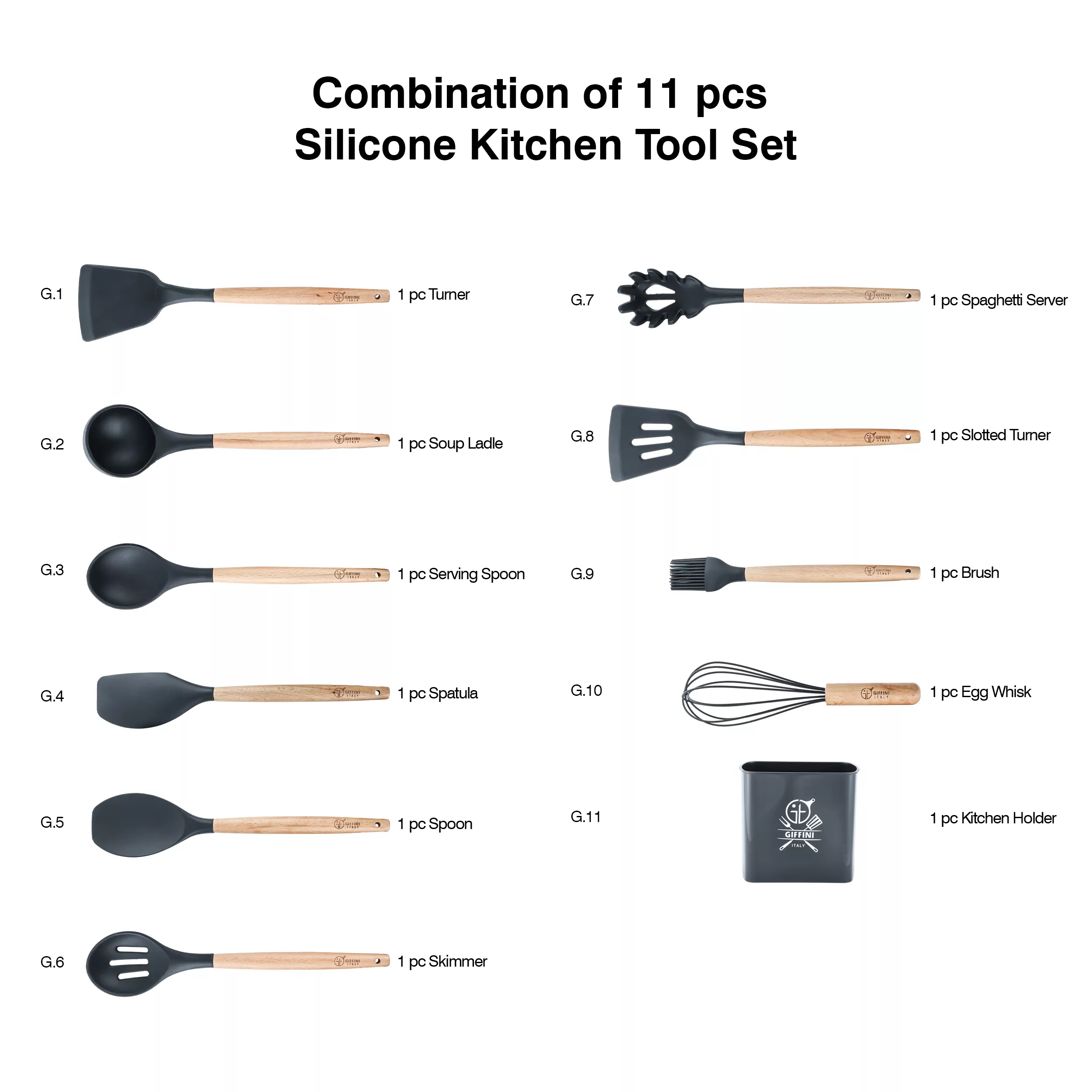 سرویس کفگیر و ملاقه 11 پارچه جی فی نی مدل G-H-11