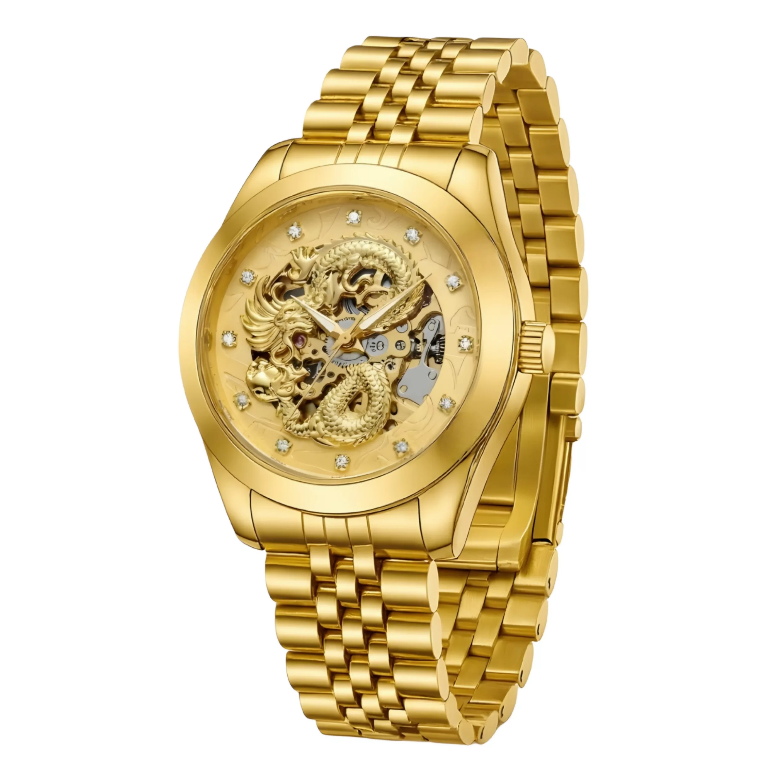 ساعت مچی عقربه‌ای اتوماتیک مردانه مدل لوکس طرح دراگون بند استیل قفل مخفی کد D1