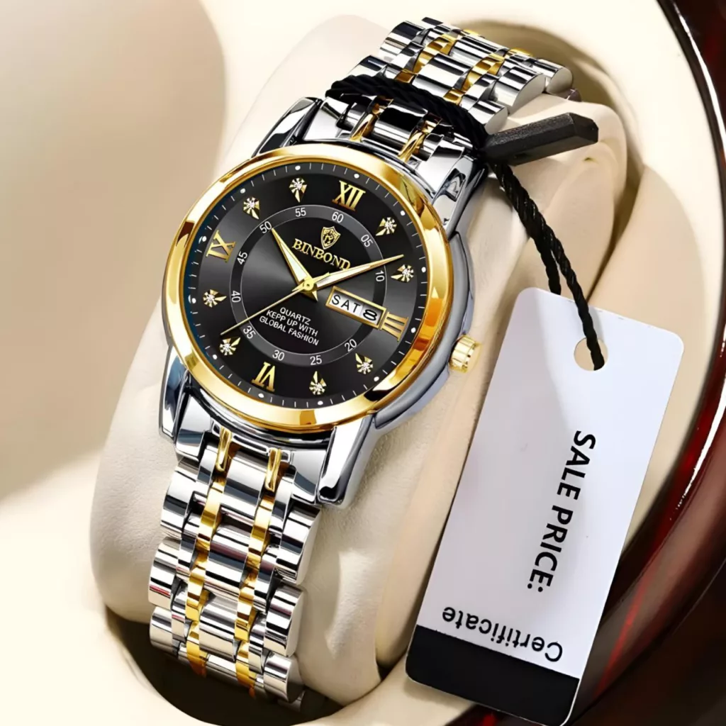 ساعت مچی عقربه‌ای کوارتز مردانه بین باند مدل ریز بافت نگینی کد 007