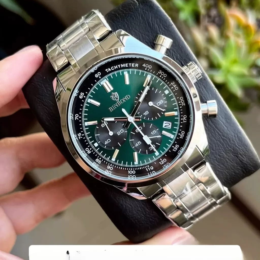 ساعت مچی عقربهای کوارتز مردانه بین باند مدل اسپرت سه موتور فعال کرنوگراف بند استیل کد ۴