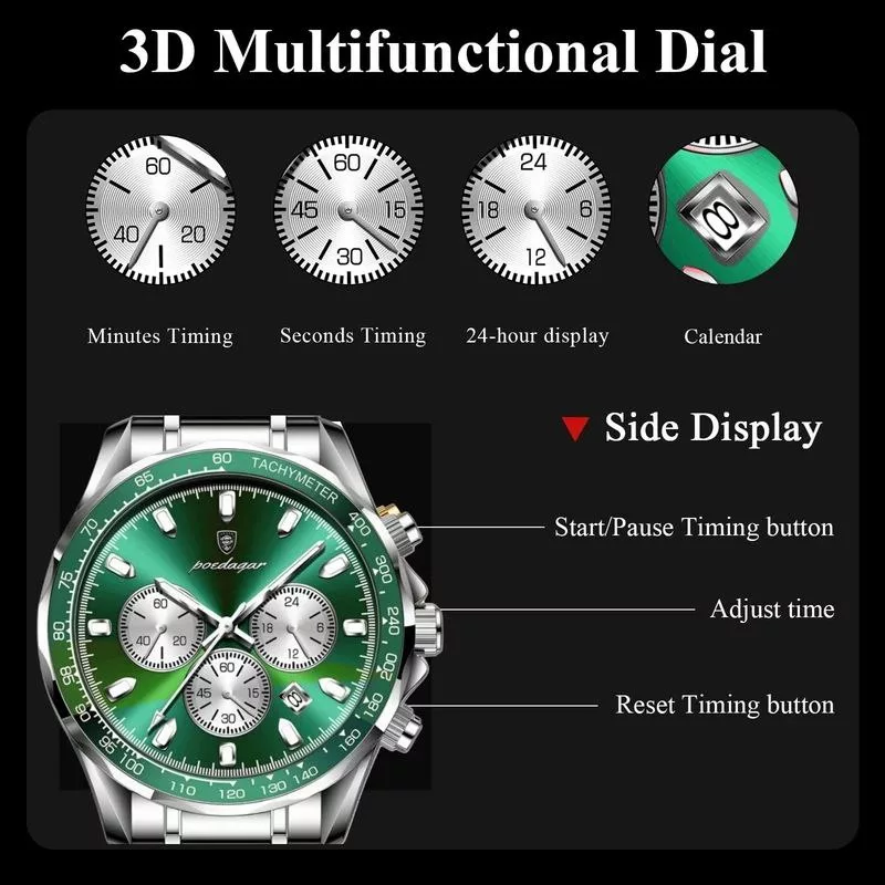 ساعت مچی عقربه‌ای کوارتز مردانه مدل الماسی سه موتور کورنوگراف کد 101