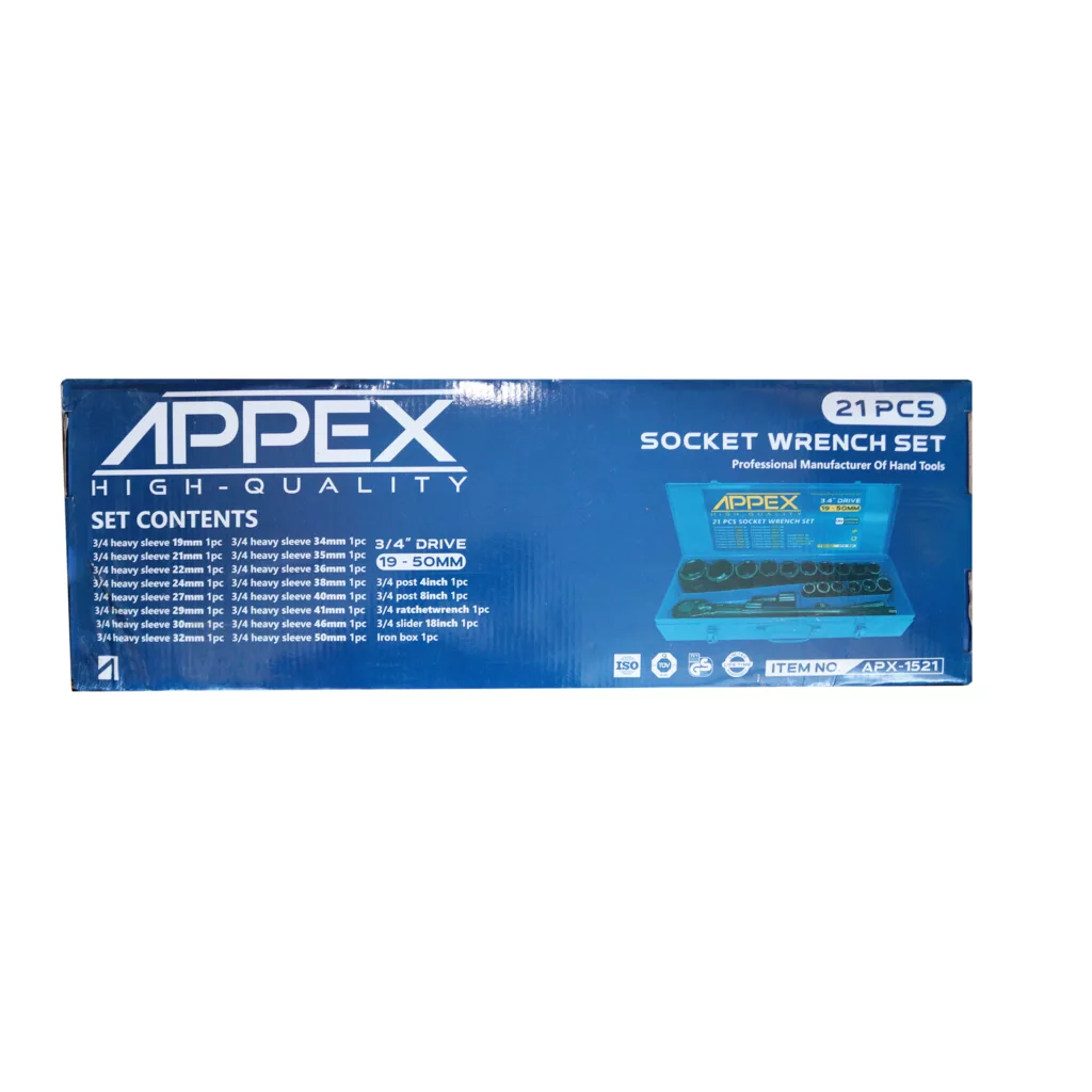 جعبه بکس اپکس مدل YP-APX-1521-3/4 مجموعه 21 عددی