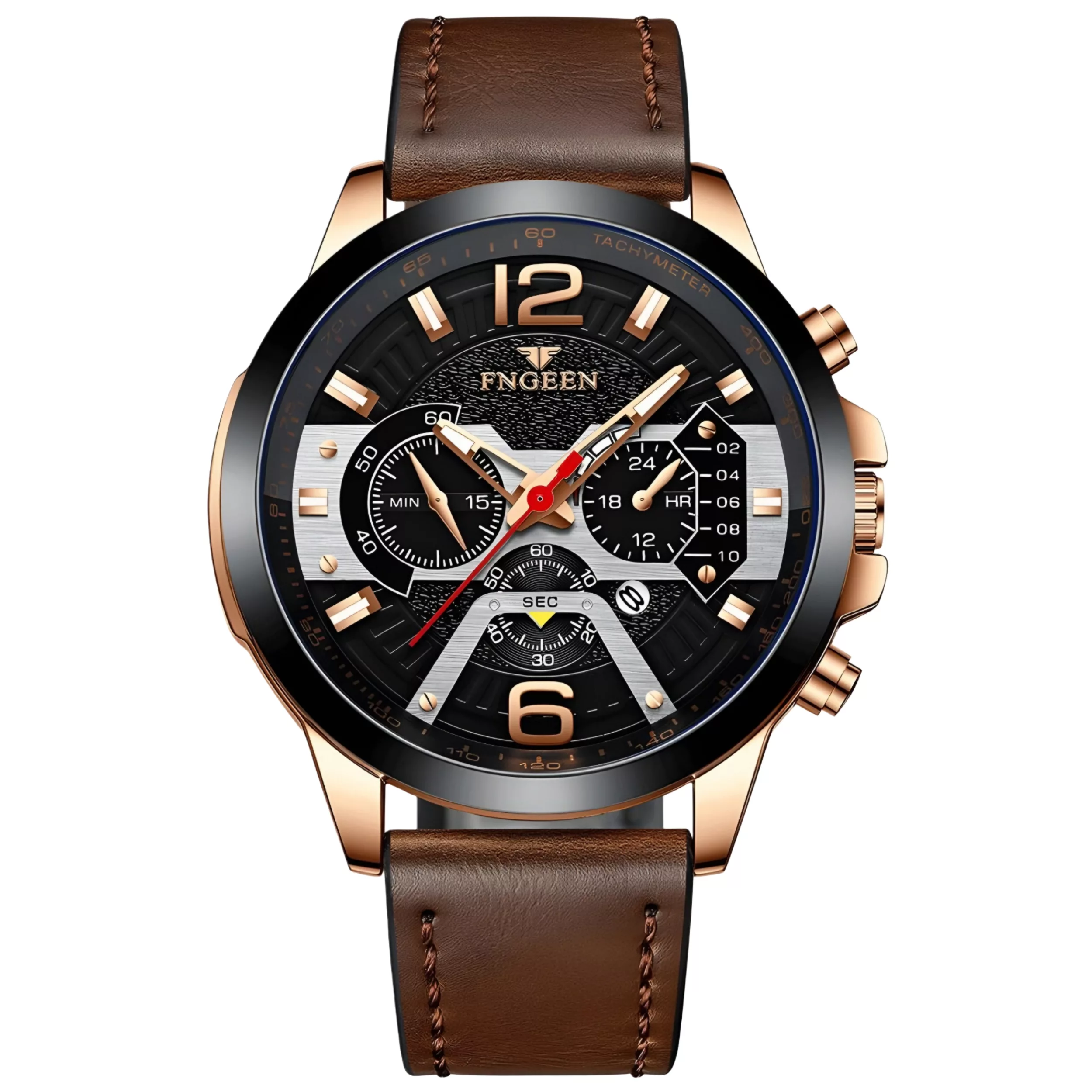 ساعت مچی عقربه‌ای کوارتز مردانه اف ان جین مدل کلاسیک تک موتوره تقویم دار بند چرم کد ۳