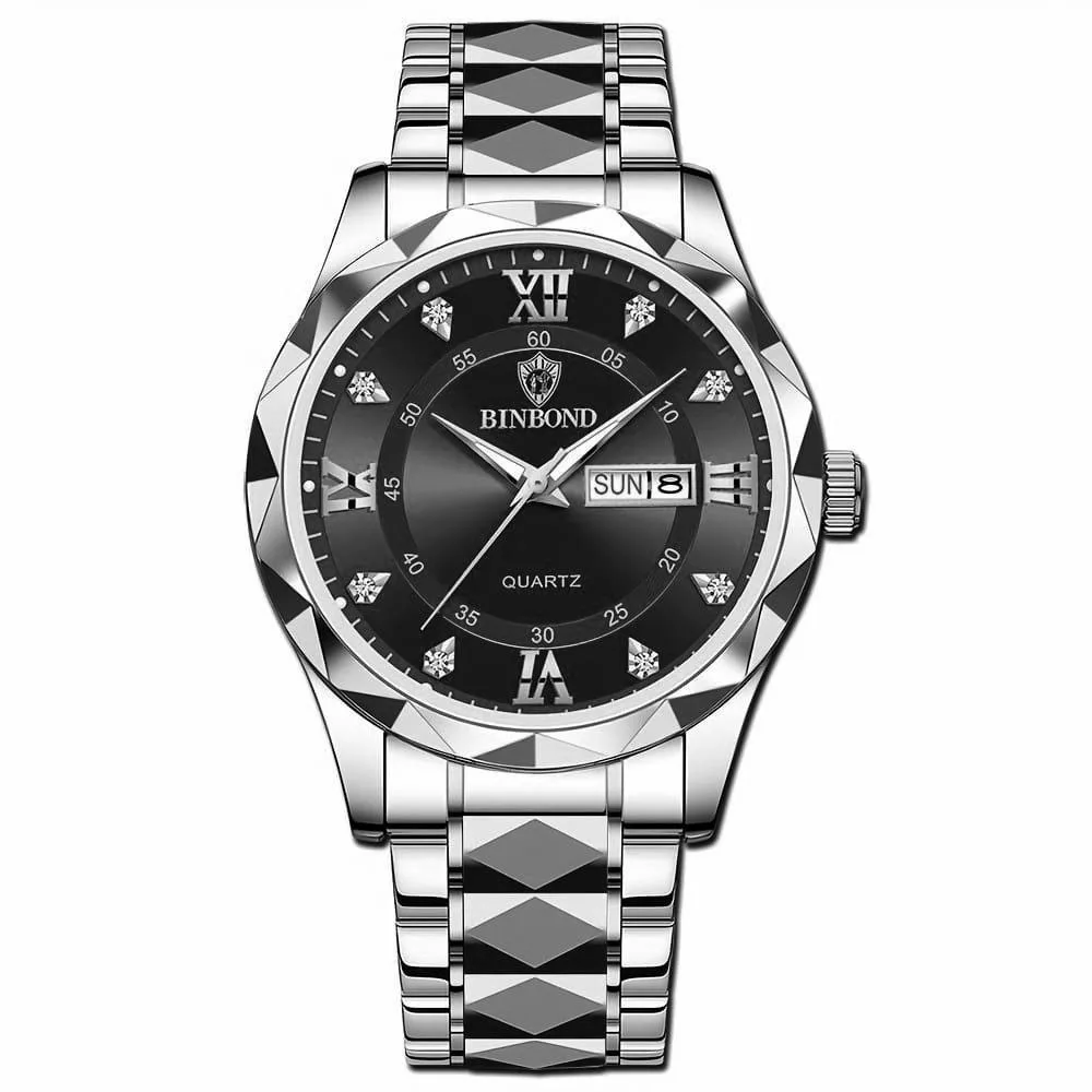 ساعت مچی عقربه‌ای کوارتز مردانه مدل الماسی قفل پروانه‌ای ضدآب کد 002