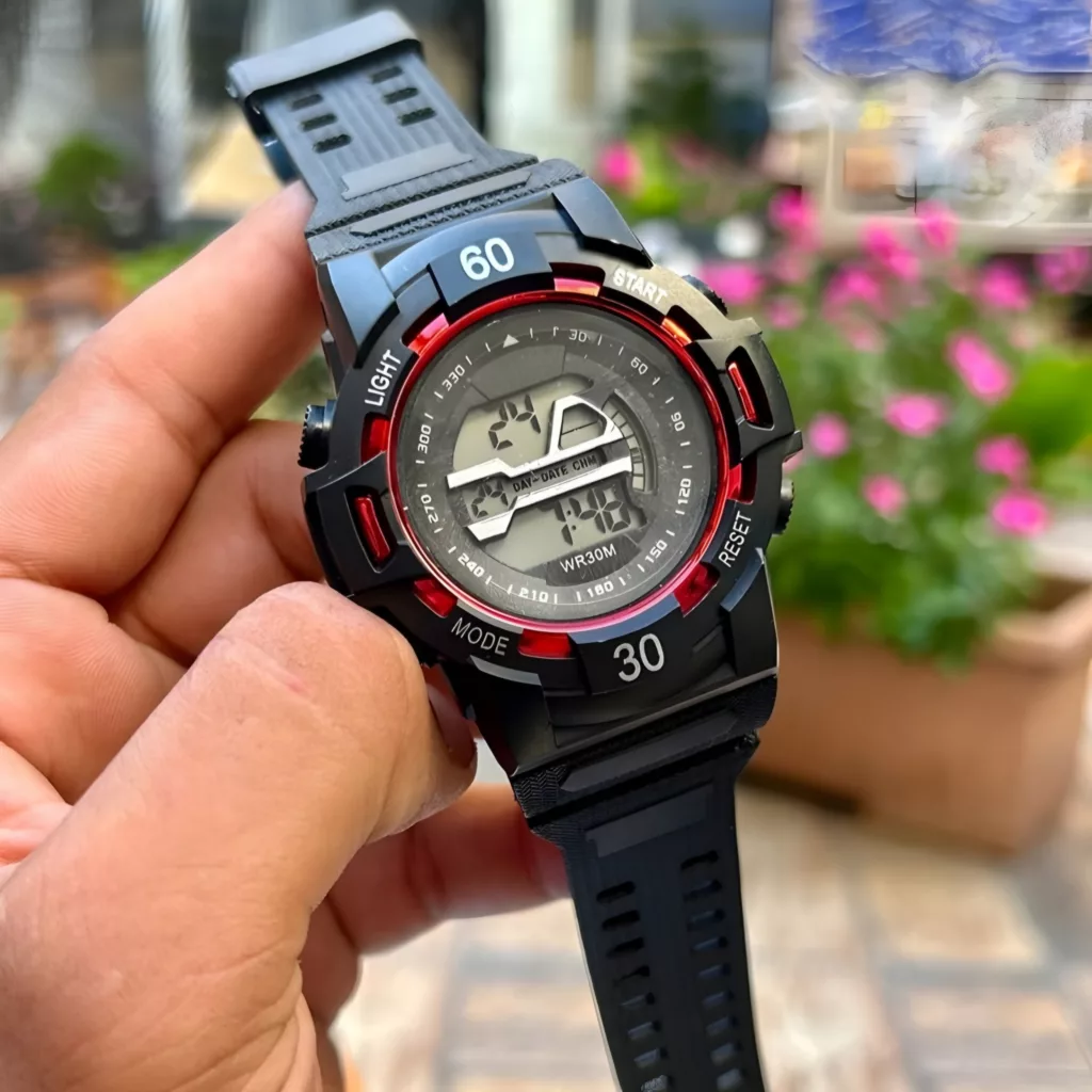 ساعت مچی دیجیتال مدل اسپرت تک زمانه کرنوگراف بند پیو کد ۶
