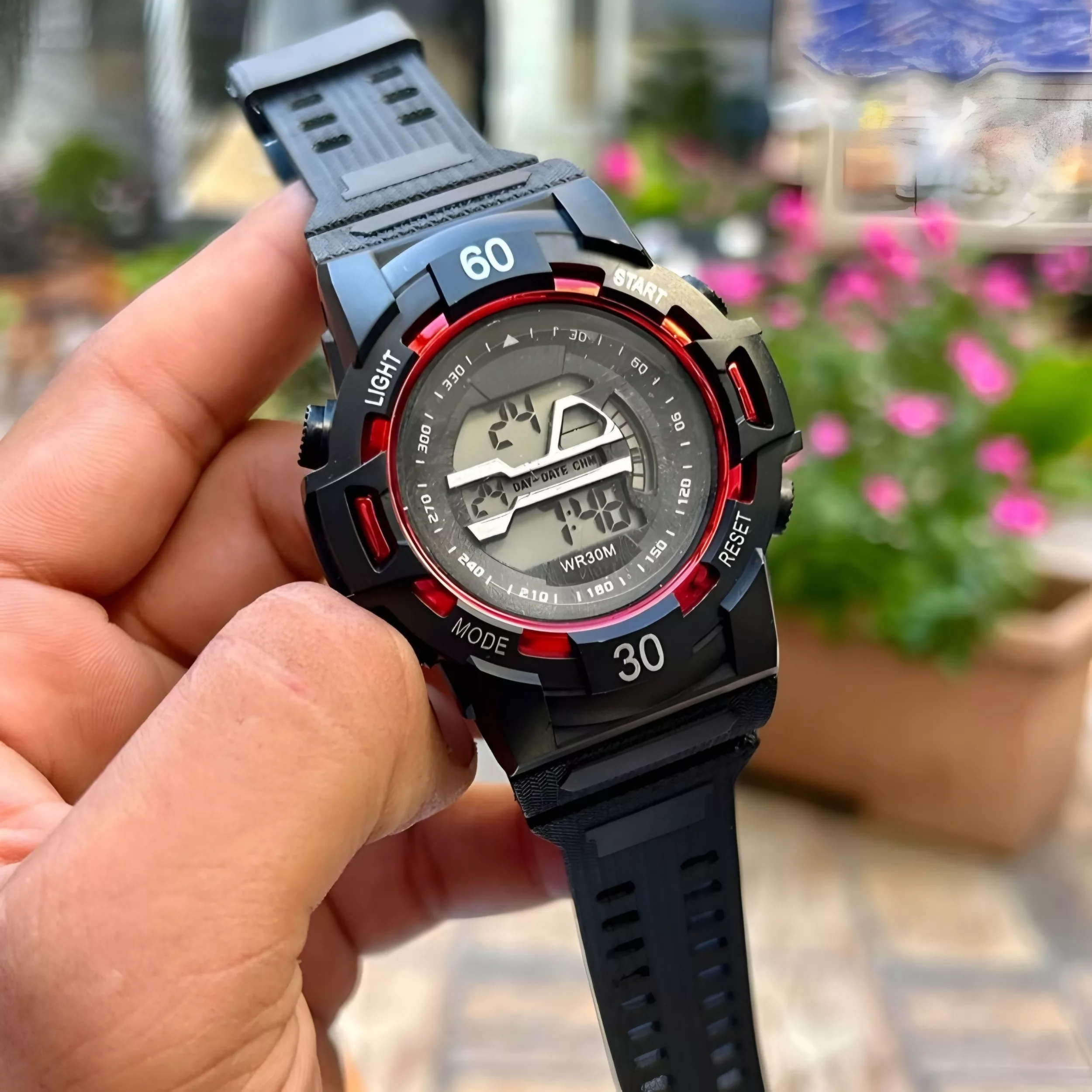 ساعت مچی دیجیتال مدل اسپرت تک زمانه کرنوگراف بند پیو کد ۶