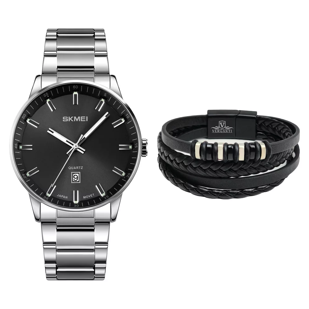ساعت مچی عقربه‌ای کوارتز مردانه اسکمی مدل 1878SI به همراه دستبند