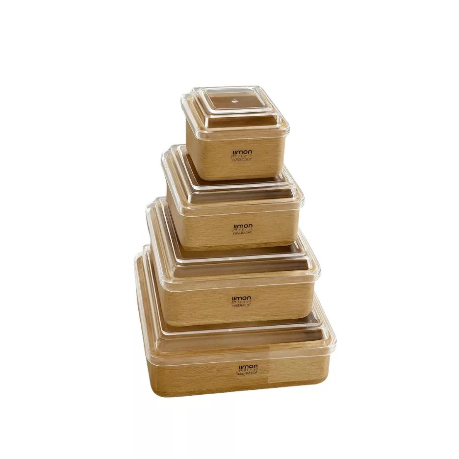 ظرف نگهدارنده لیمون مدل چوبی درب شفاف مجموعه 8 عددی