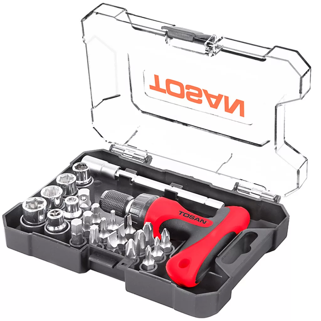 مجموعه 24 عددی سری بکس و پیچ گوشتی جغجغه ای توسن مدل T814 – S24