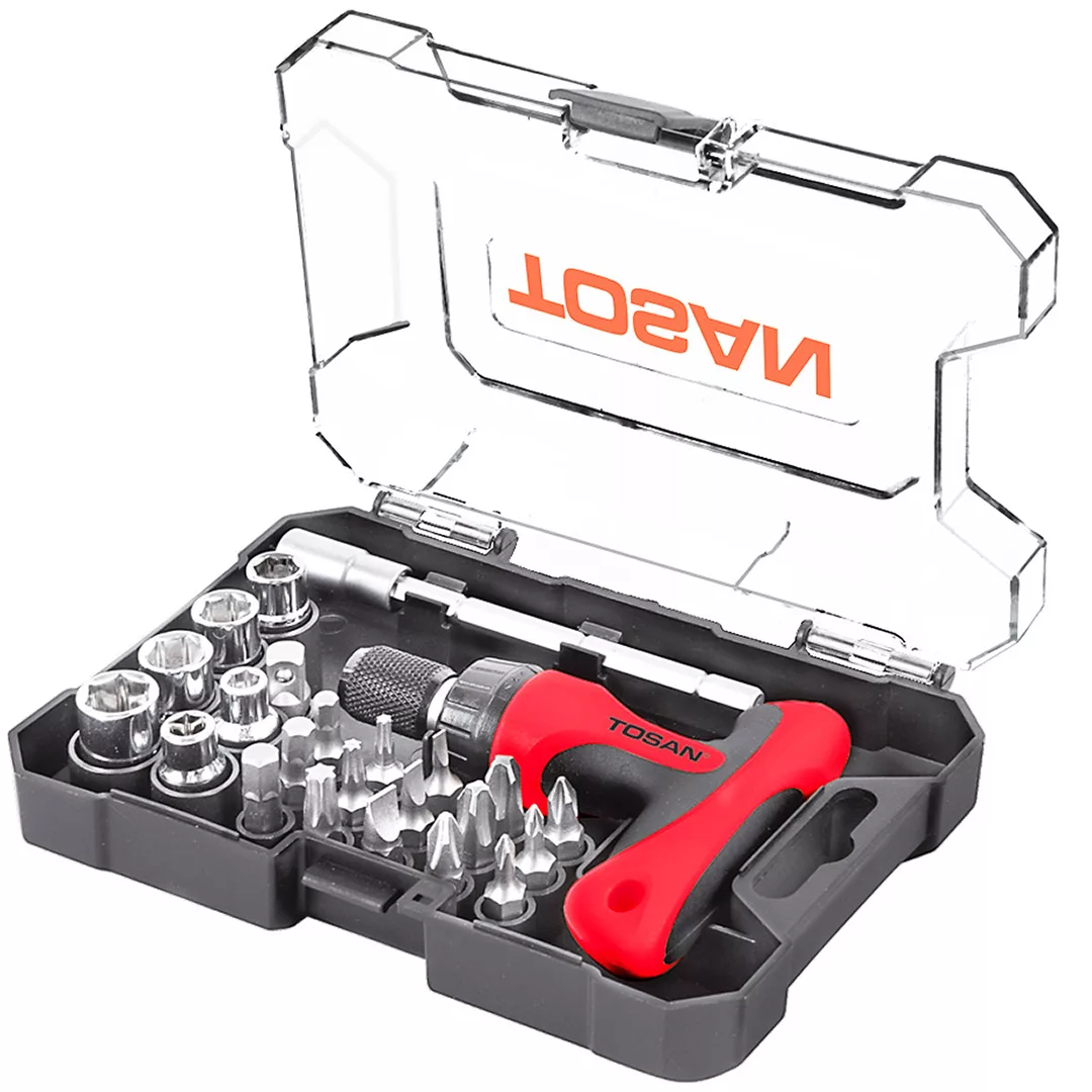 مجموعه 24 عددی سری بکس و پیچ گوشتی جغجغه ای توسن مدل T814 - S24