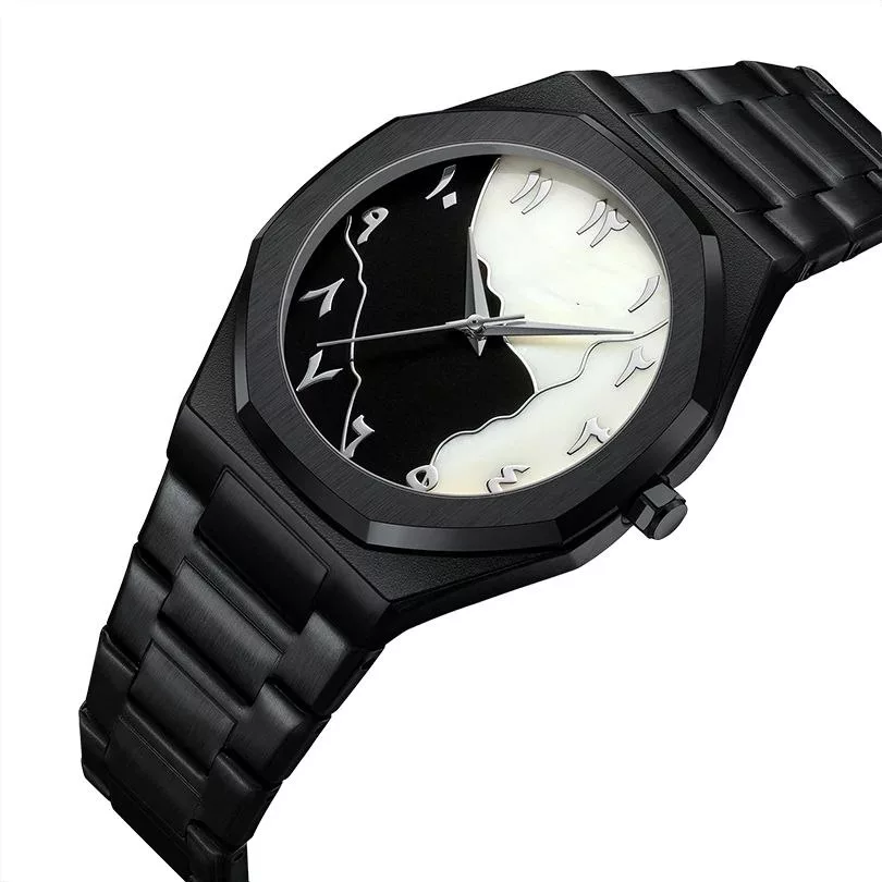 ساعت مچی عقربه‌ای کوارتز مردانه مدل صفحه طرح سنگ بند فلزی کد 001