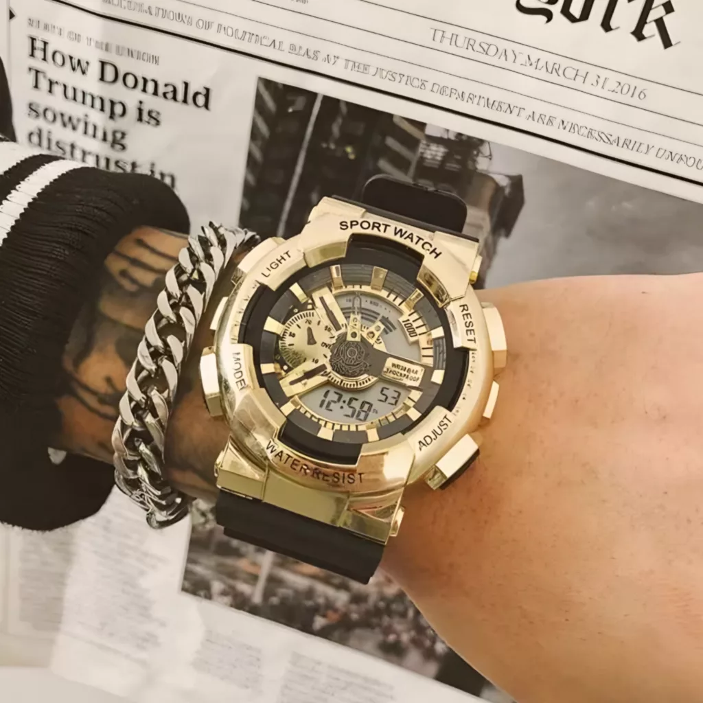 ساعت مچی عقربه ای مدل دو زمانه بند پیو کد 02