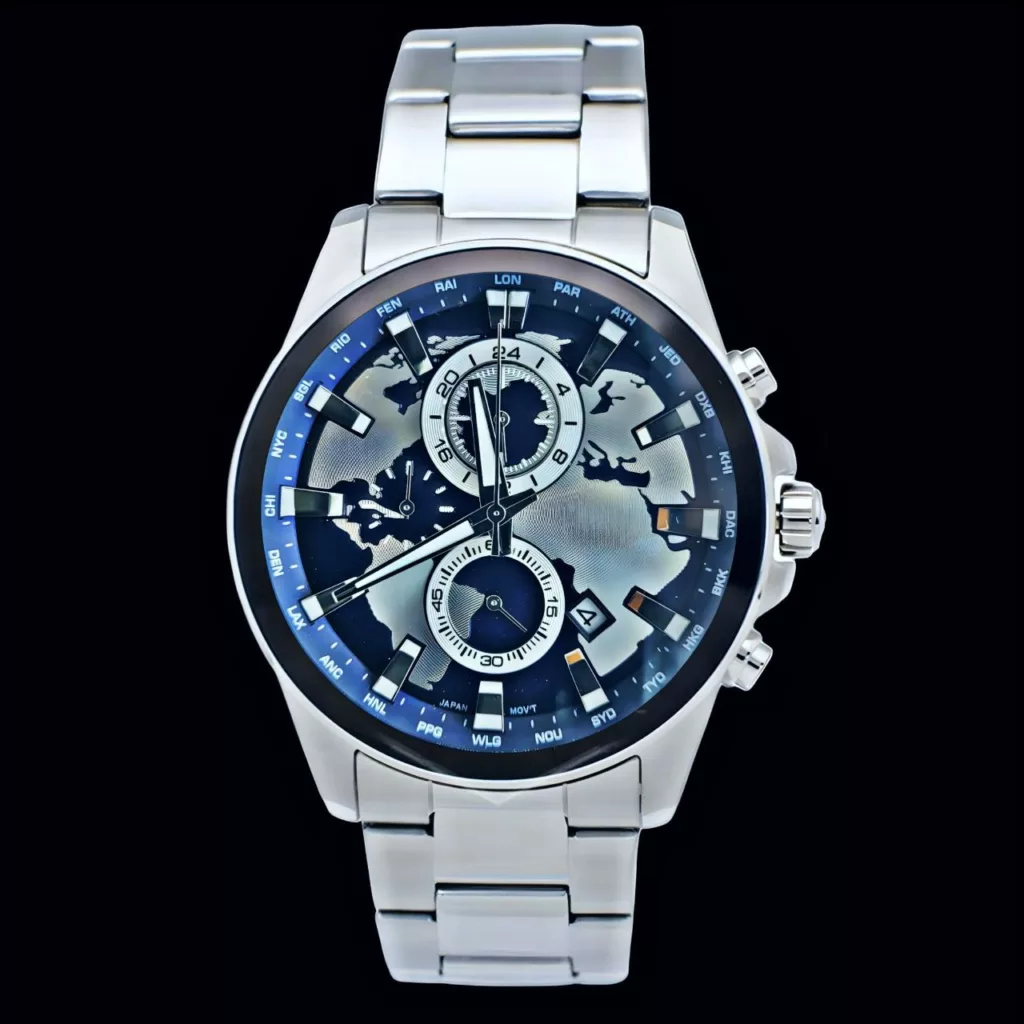 ساعت مچی عقربه‌ای کوارتز مردانه مدل سه موتور فعال کورنوگراف جهان نما کد 105