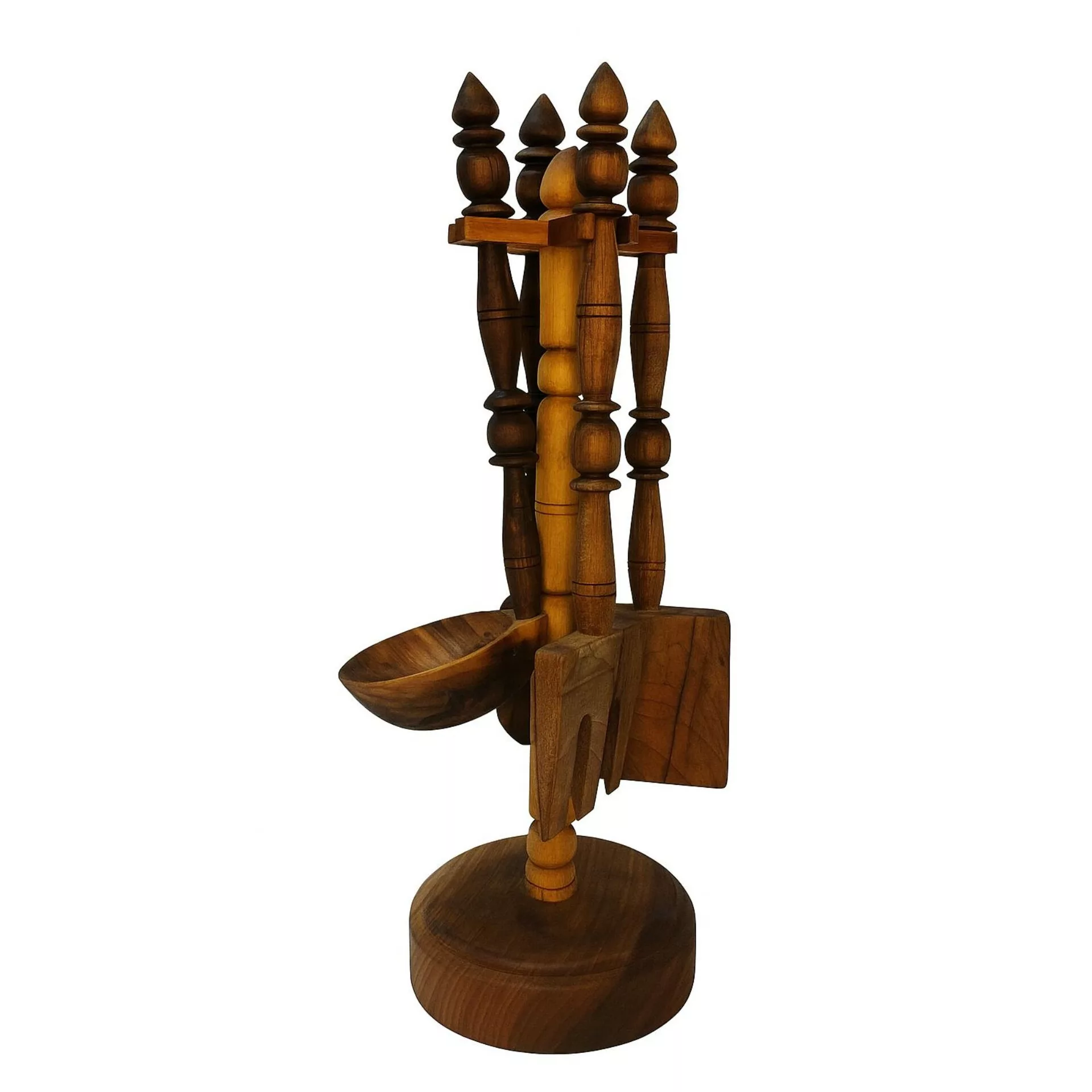 سرویس کفگیر و ملاقه چوبی 4 پارچه مدل گردو به همراه پایه نگهدارنده