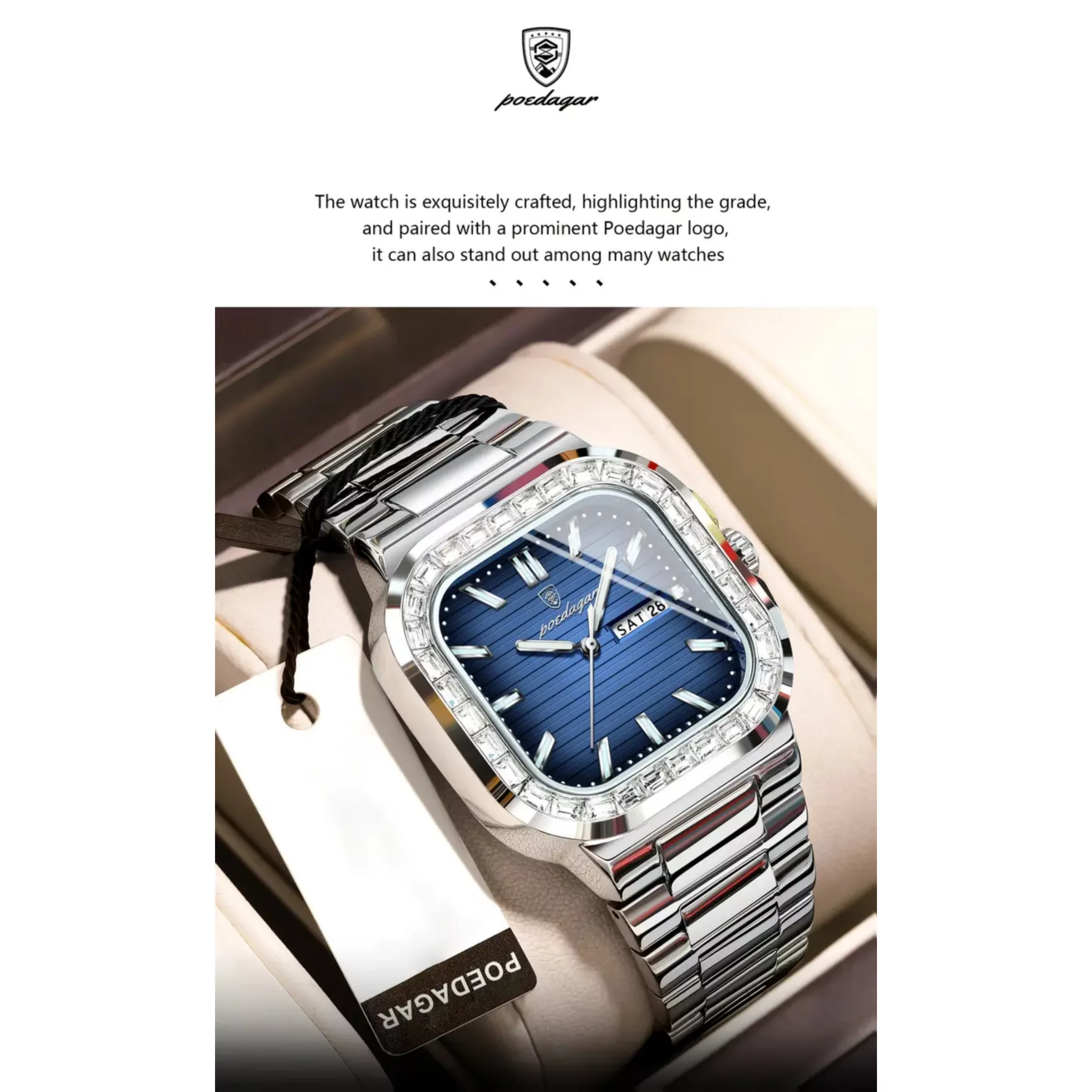 ساعت مچی عقربه‌ای کوارتز مردانه پوداگار مدل اسپرت تک موتوره دی دیت قاب دور نگین کد PN1