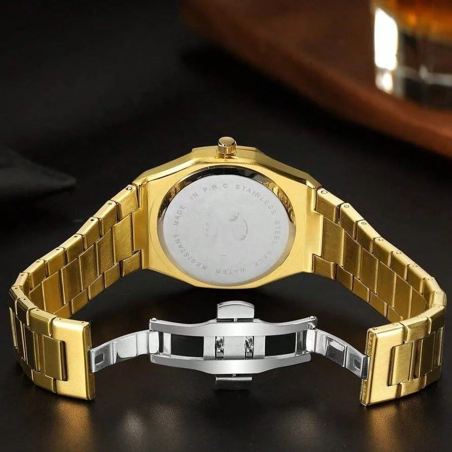 ساعت مچی عقربه‌ای کوارتز مردانه مدل صفحه طرح سنگ بند فلزی کد 002