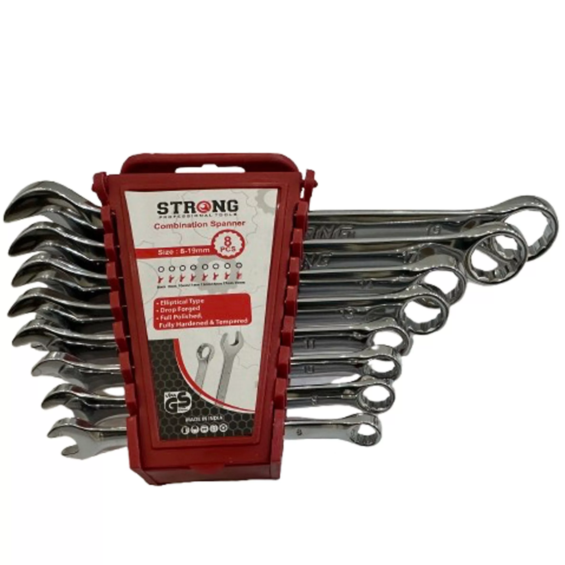 آچار استرانگ یکسر تخت و یکسر رینگی مدل 8PCS سایز 8، 9، 10، 11، 13، 17، 14، 19 میلی متر