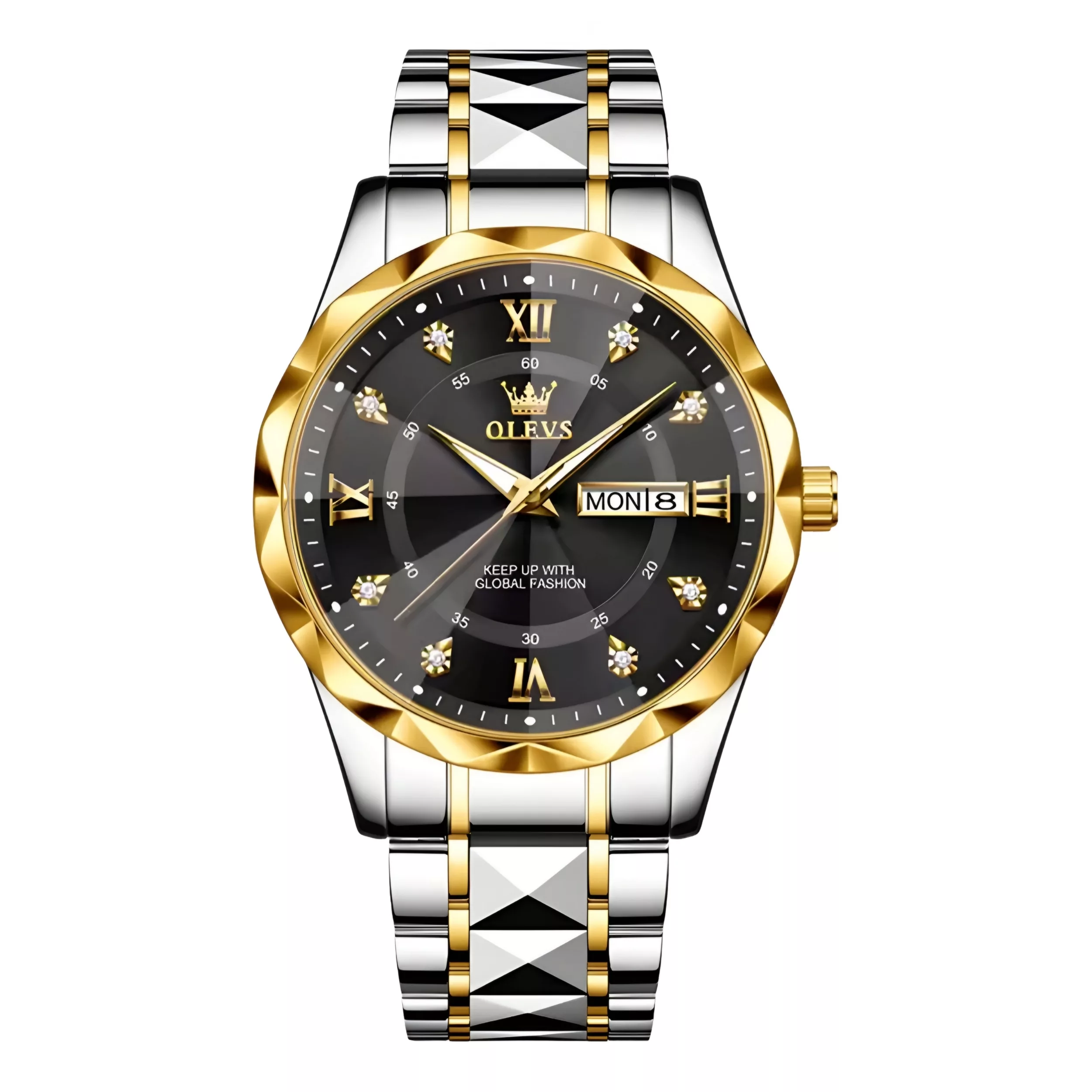 ساعت مچی عقربه‌ای کوارتز مردانه اُ لِوز مدل لوکس کلاسیک دی دیت بند طرح تراش الماسی قفل مخفی کد ۱