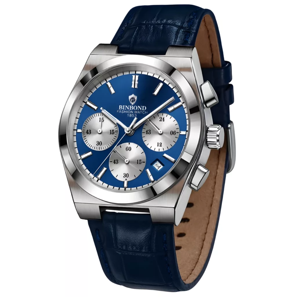 ساعت مچی عقربه‌ای کوارتز مردانه بین باند مدل اسپرت لوکس سه موتور فعال کرنوگراف بند چرم کد J1