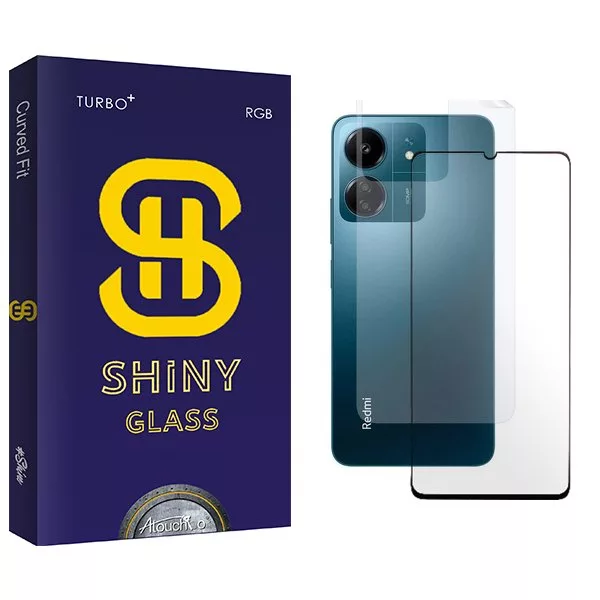 محافظ صفحه نمایش شیشه ای آتوچبو مدل Shiny مناسب برای گوشی موبایل شیائومی Redmi 13C  به همراه محافظ پشت گوشی