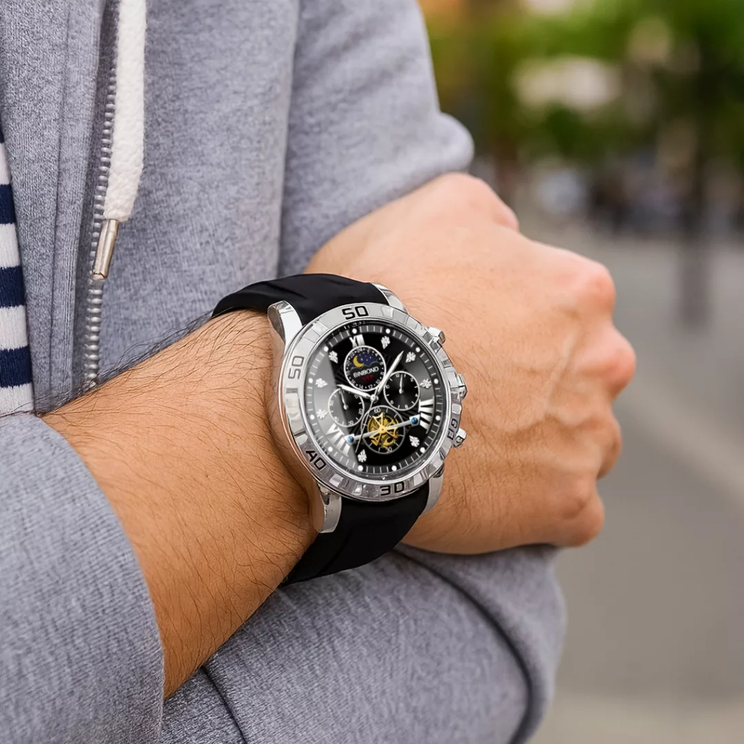 ساعت مچی عقربهای کوارتز مردانه بین باند مدل اسپرت سه موتور فعال کرنوگراف بند پیو کد ۳