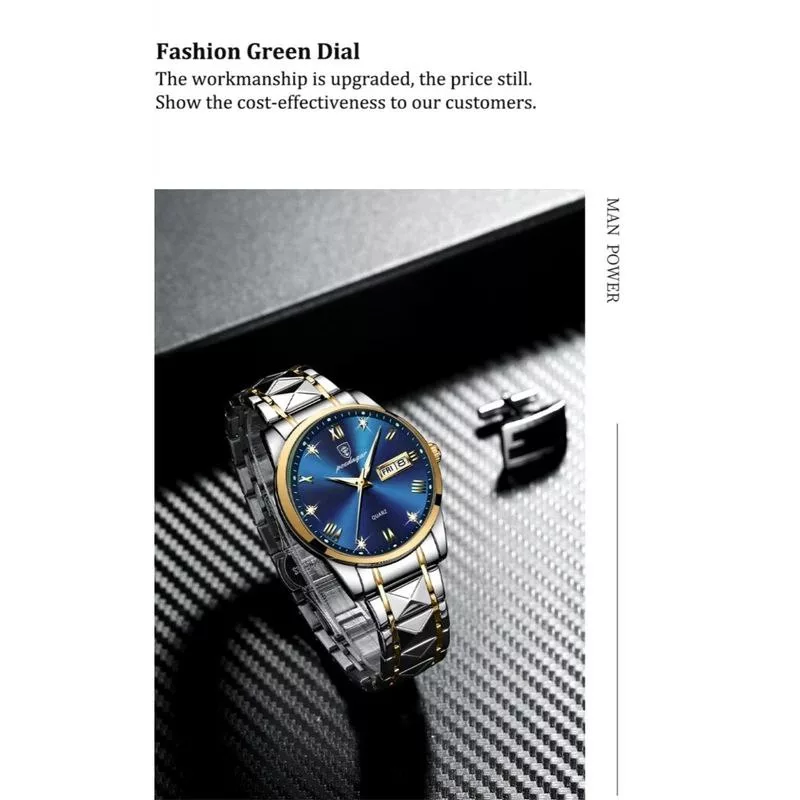 ساعت مچی عقربه‌ای کوارتز مردانه پوداگار مدل الماسی تک موتور دو تقویمه کد 12