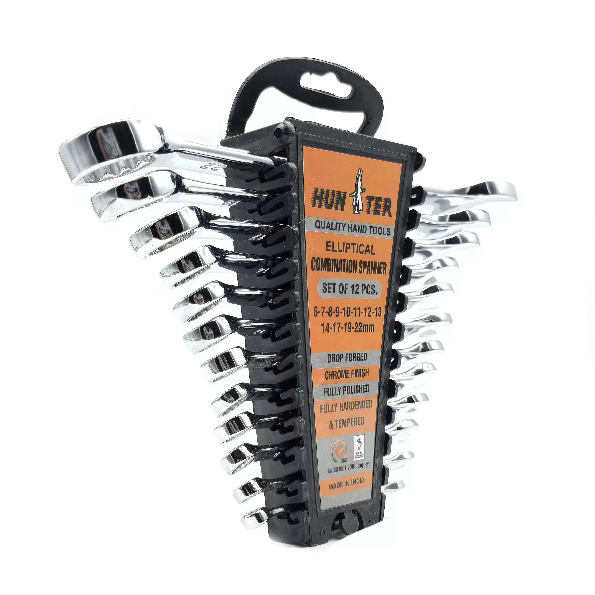 آچار یکسر تخت و یکسر رینگی هانتر مدل chrom-vanadium مجموعه 12 عددی