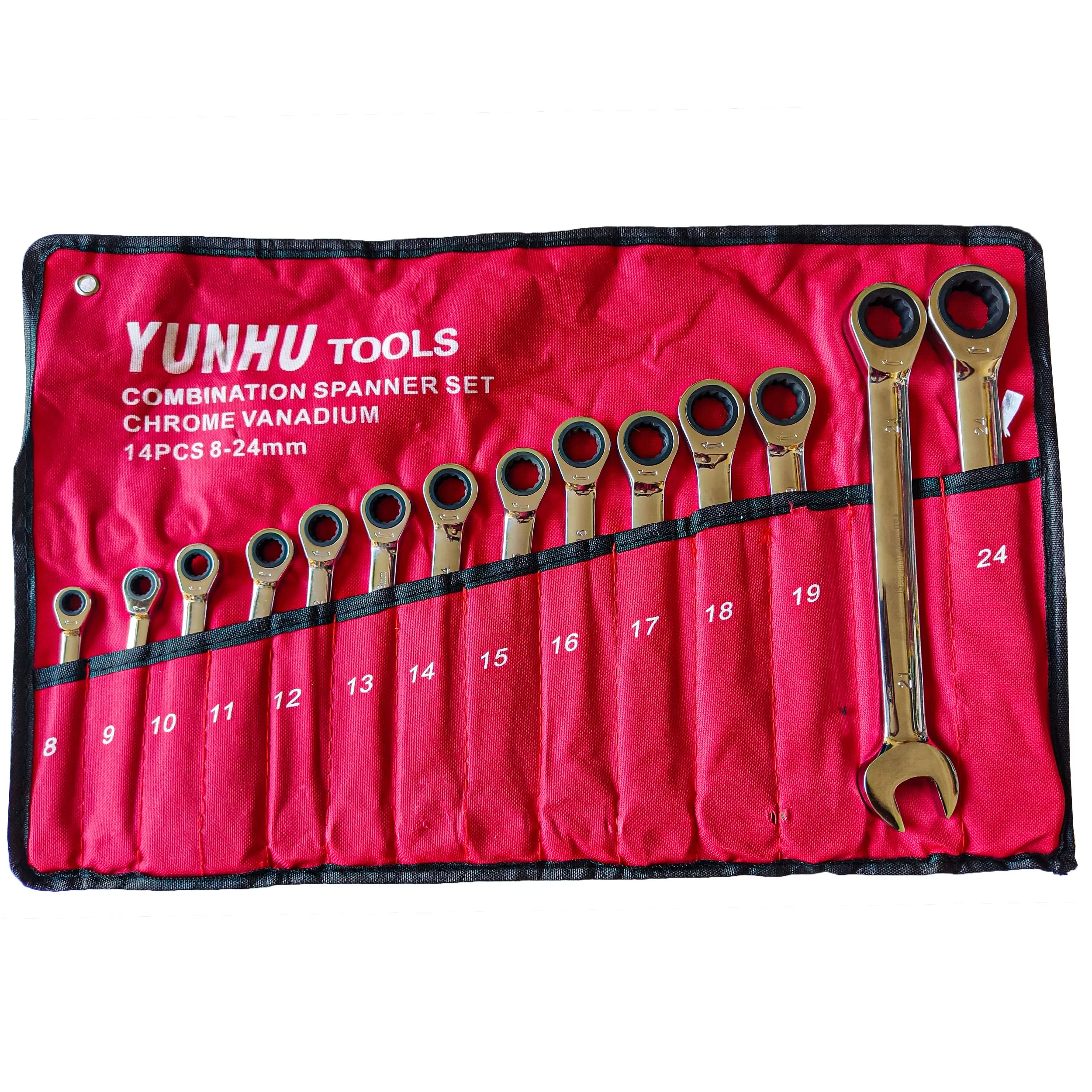 آچار یکسر تخت و یکسر رینگی جغجغه ای یونا مدل WPW2150 مجموعه 14 عددی