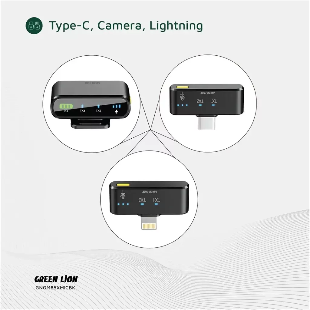 ست میکروفن بی سیم گرین لاین مدل GM-85X با درگاه‌های اتصال USB C