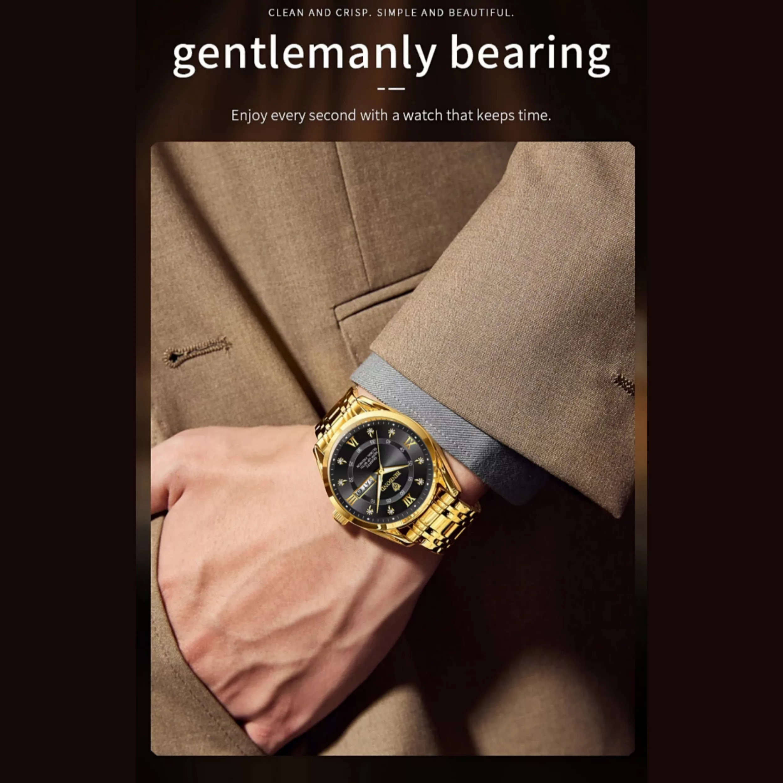 ساعت مچی عقربه‌ای کوارتز مردانه بین باند مدل کلاسیک اسپرت دی دیت بند استیل طرح بافت کد B.6