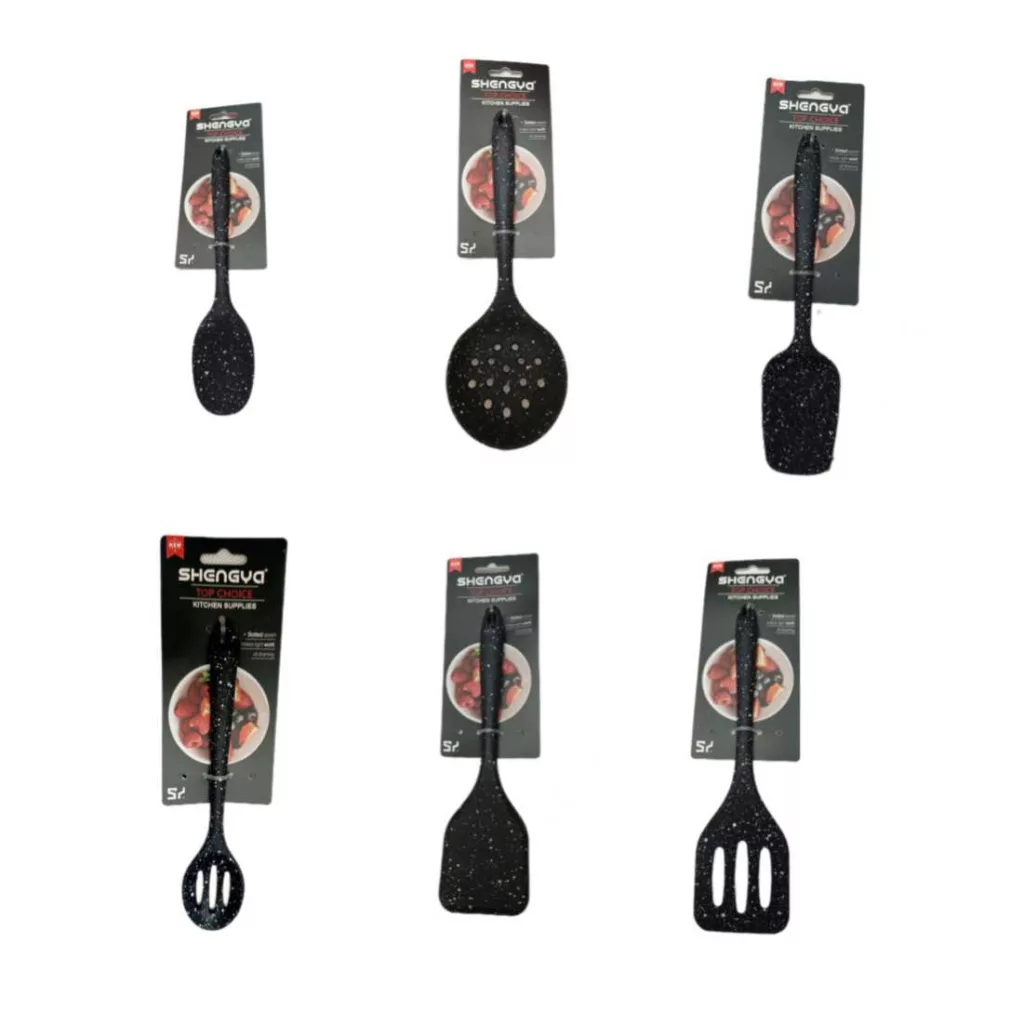 سرویس کفگیر و ملاقه 6 پارچه شنگیا مدل سیلیکونی کهکشانی شیار دار طرح مینیاتوری