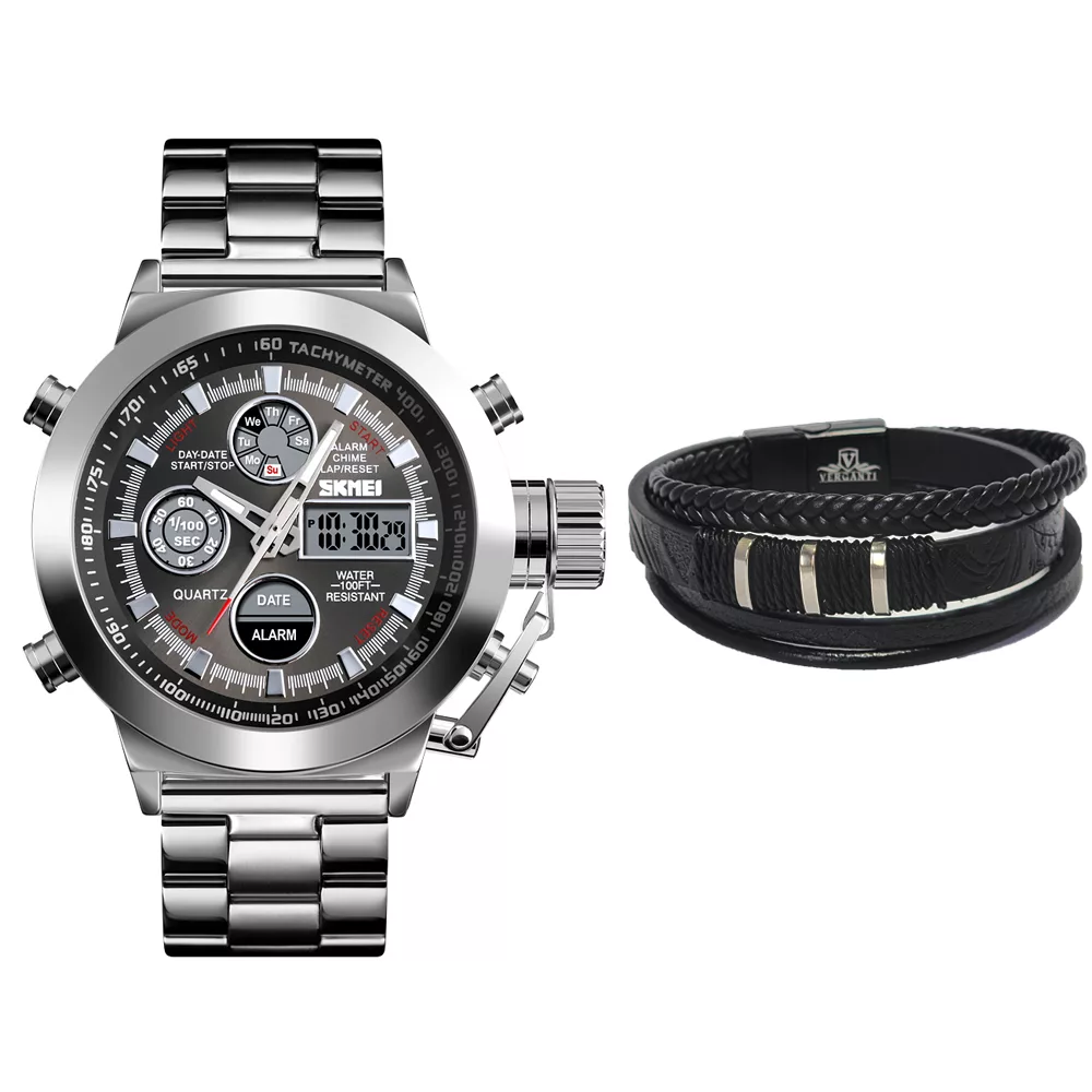 ست ساعت مچی دیجیتال و دستبند مردانه اسکمی مدل 1515SI