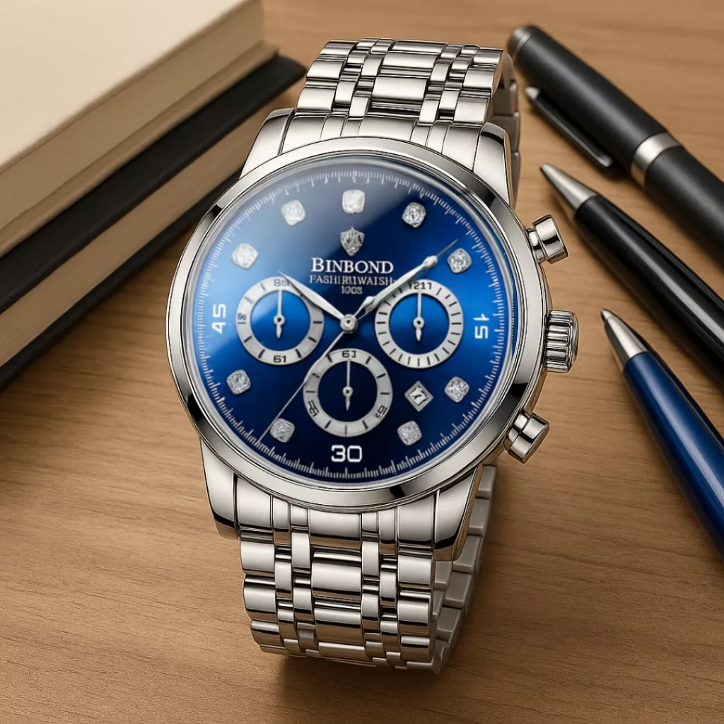 ساعت مچی عقربه‌ای کوارتز مردانه بین باند مدل اسپرت سه موتور فعال کرنوگراف بند استیل کد B6