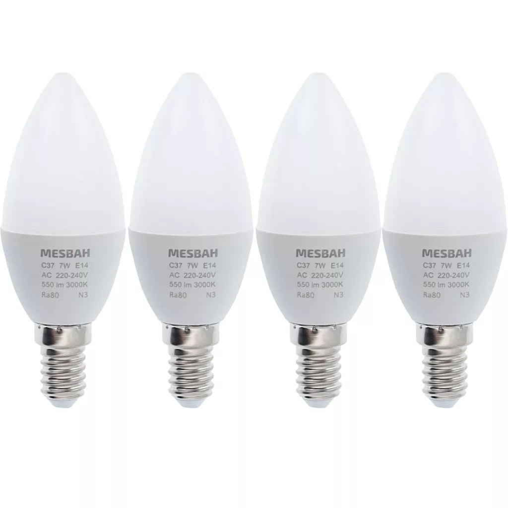 لامپ ال ای دی 7 وات مصباح مدل شمعی کد C37-7W پایه E14 بسته 4 عددی