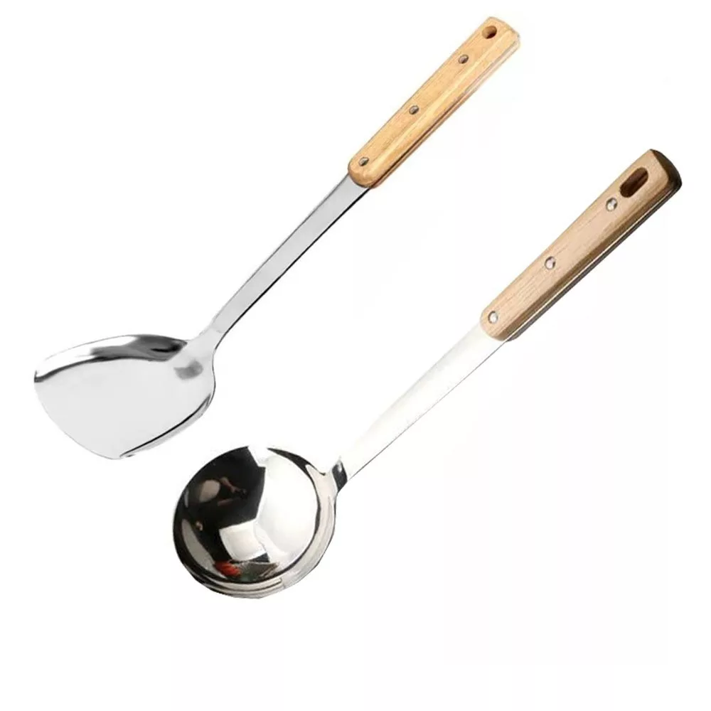 سرویس کفگیر و ملاقه 2 پارچه مدل دسته چوبی